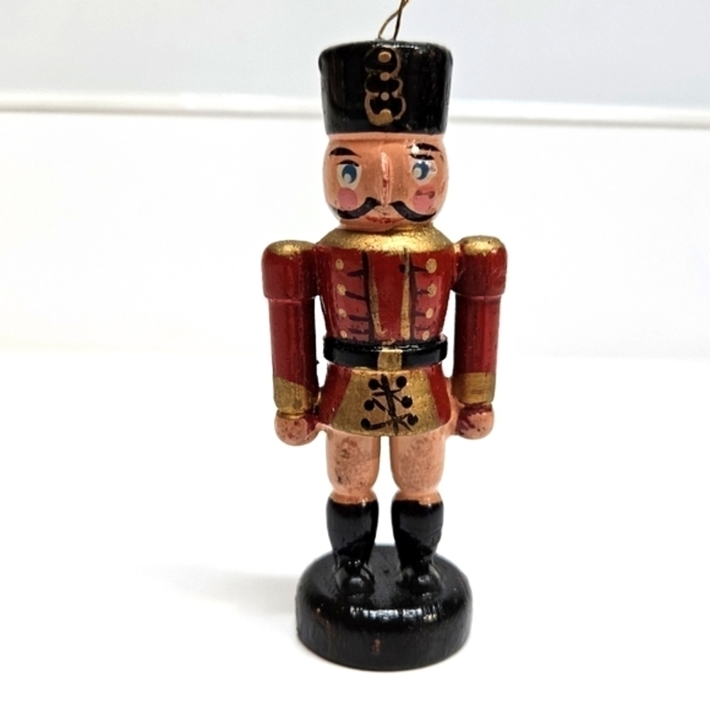 VINTAGE Naughty Nutcracker Painted Wooden Wood Christmas Ornament Estate